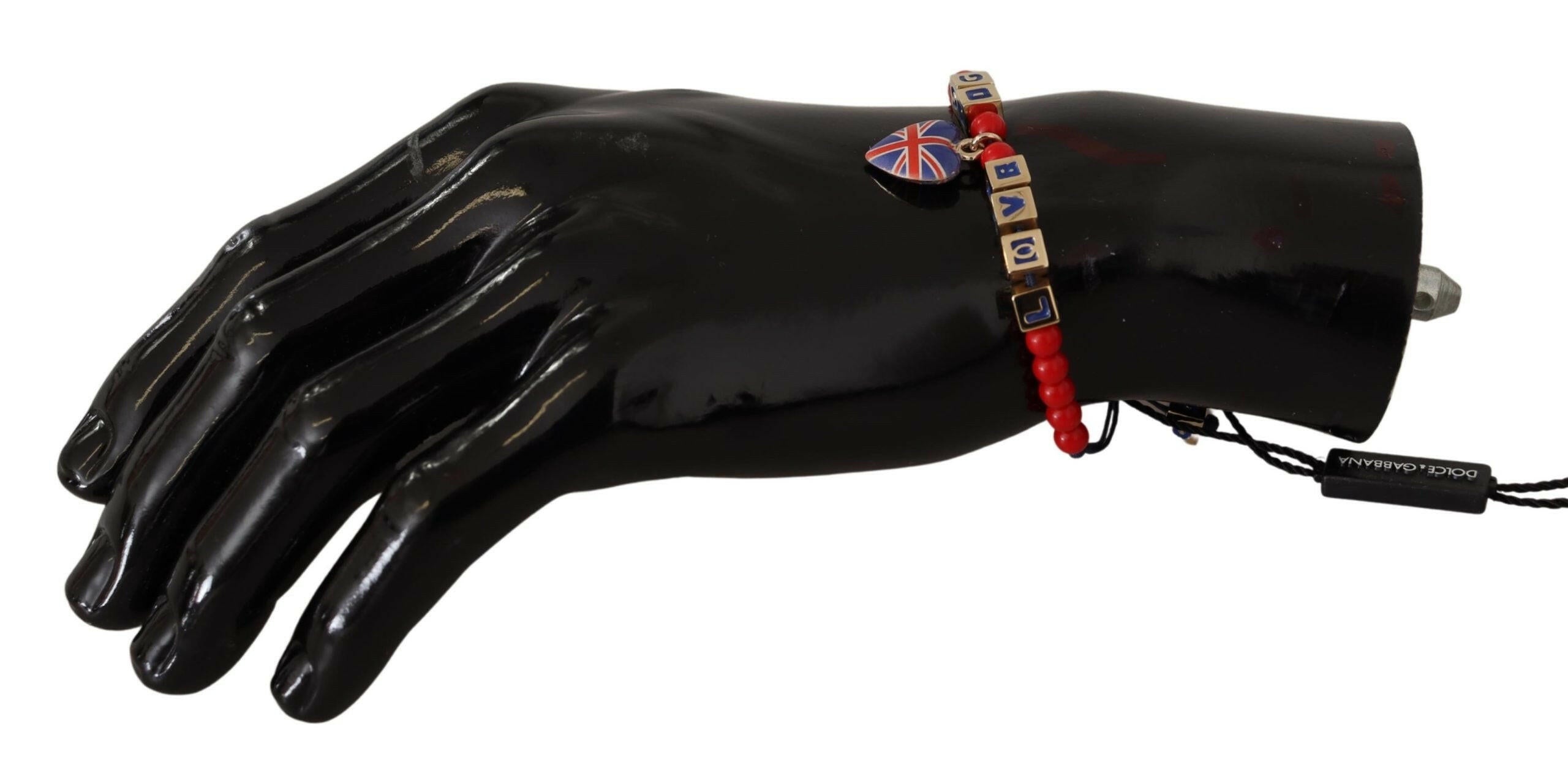 Dolce & Gabbana Red Blue Beaded DG LOVES LONDON Flag Branded Bracelet -   -  Dolce & Gabbana.