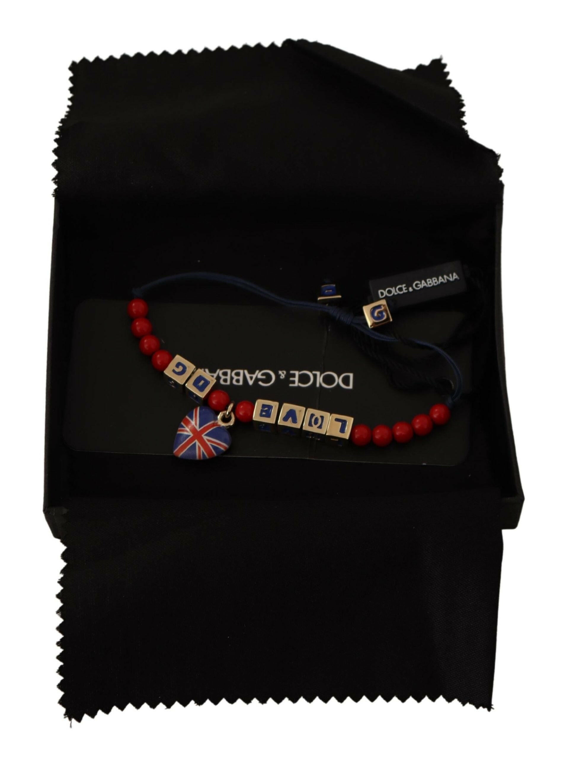 Dolce & Gabbana Red Blue Beaded DG LOVES LONDON Flag Branded Bracelet -   -  Dolce & Gabbana.