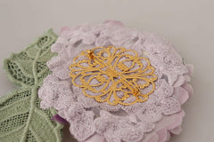 Dolce & Gabbana Purple Floral Gold Tone Brass Women Brooch -   -  Dolce & Gabbana.