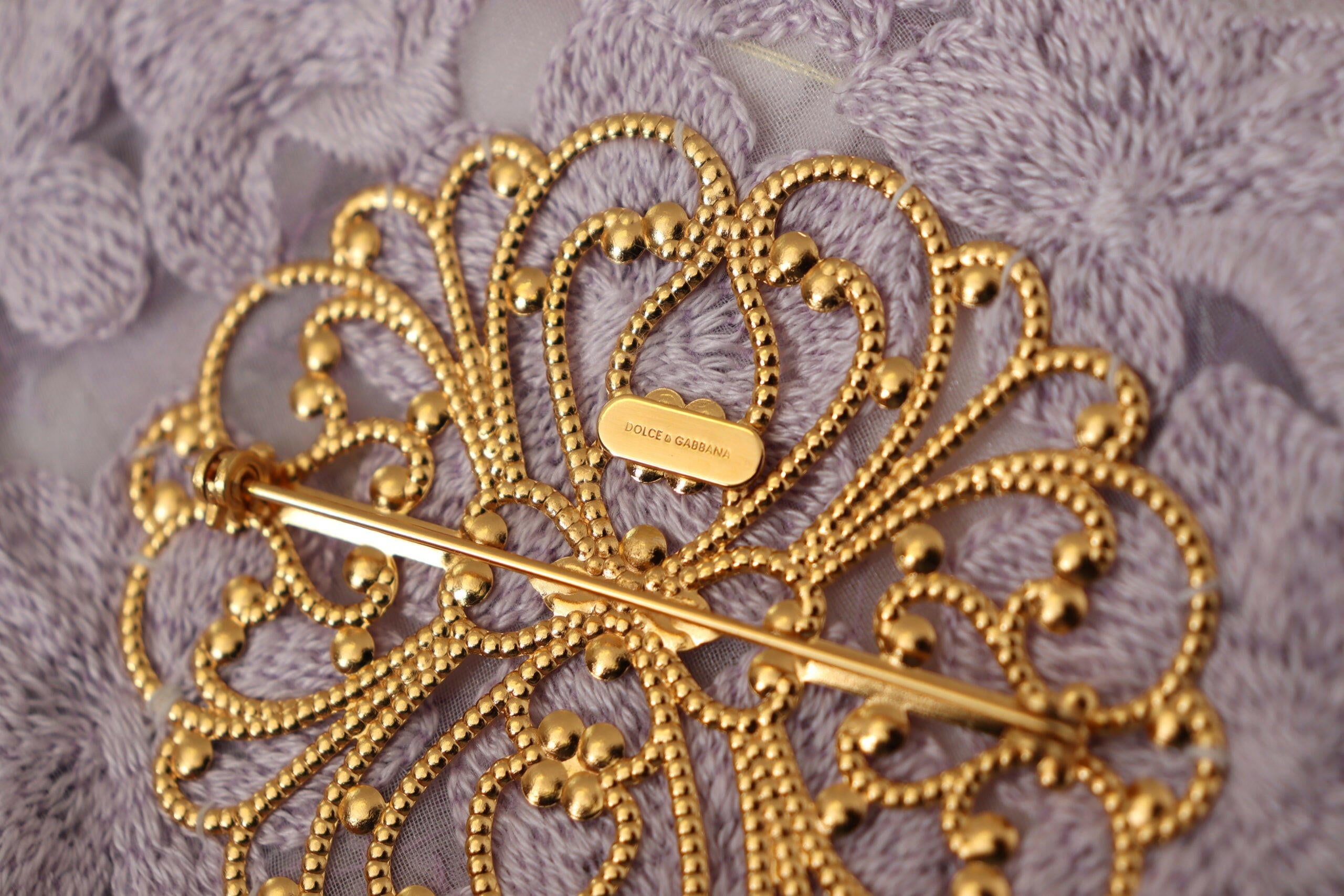 Dolce & Gabbana Purple Floral Gold Tone Brass Women Brooch -   -  Dolce & Gabbana.