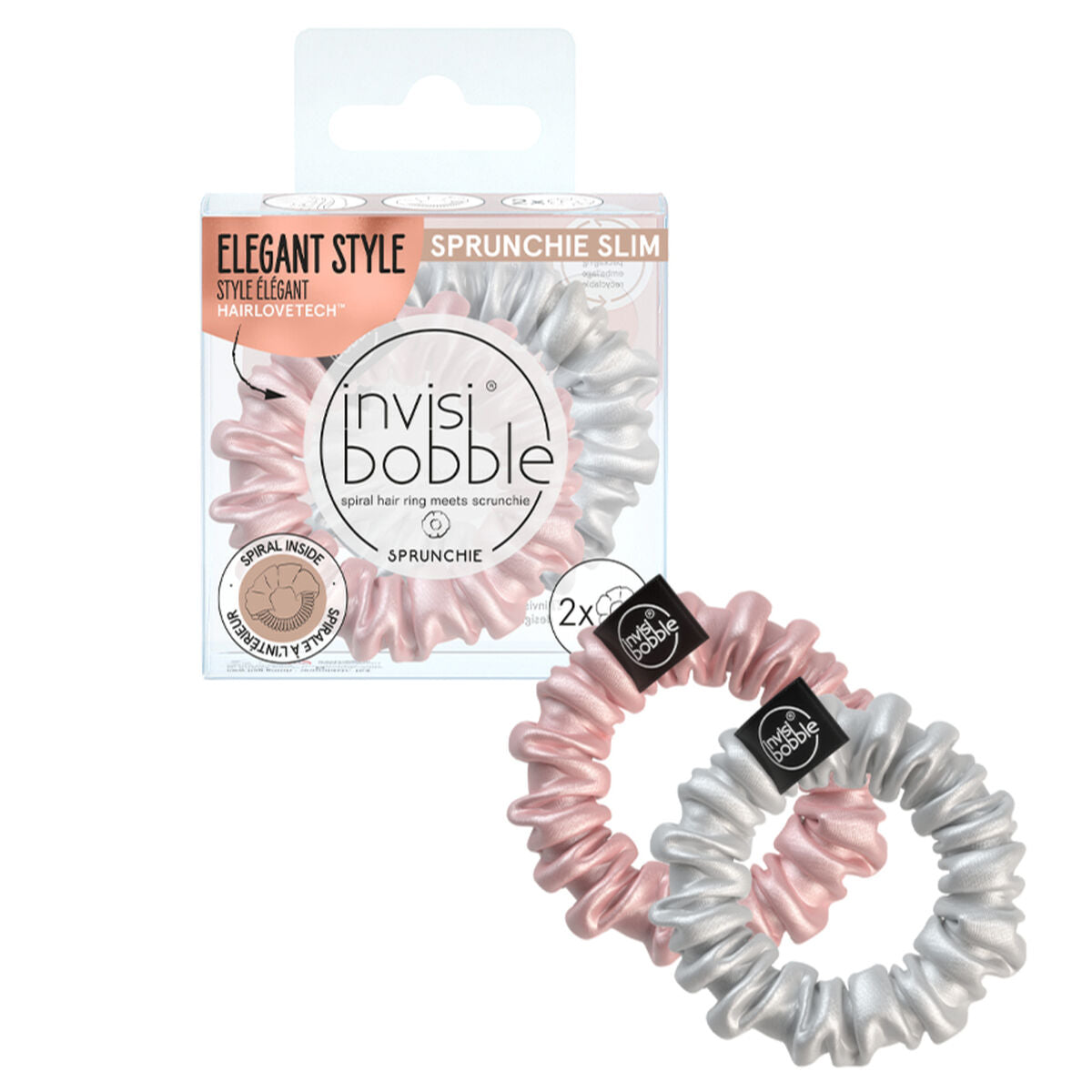 Rubber Hair Bands Invisibobble Invisibobble Sprunchie Slim bella chrome Spiral 2 Units -  Beauty, Hair care -  Invisibobble.