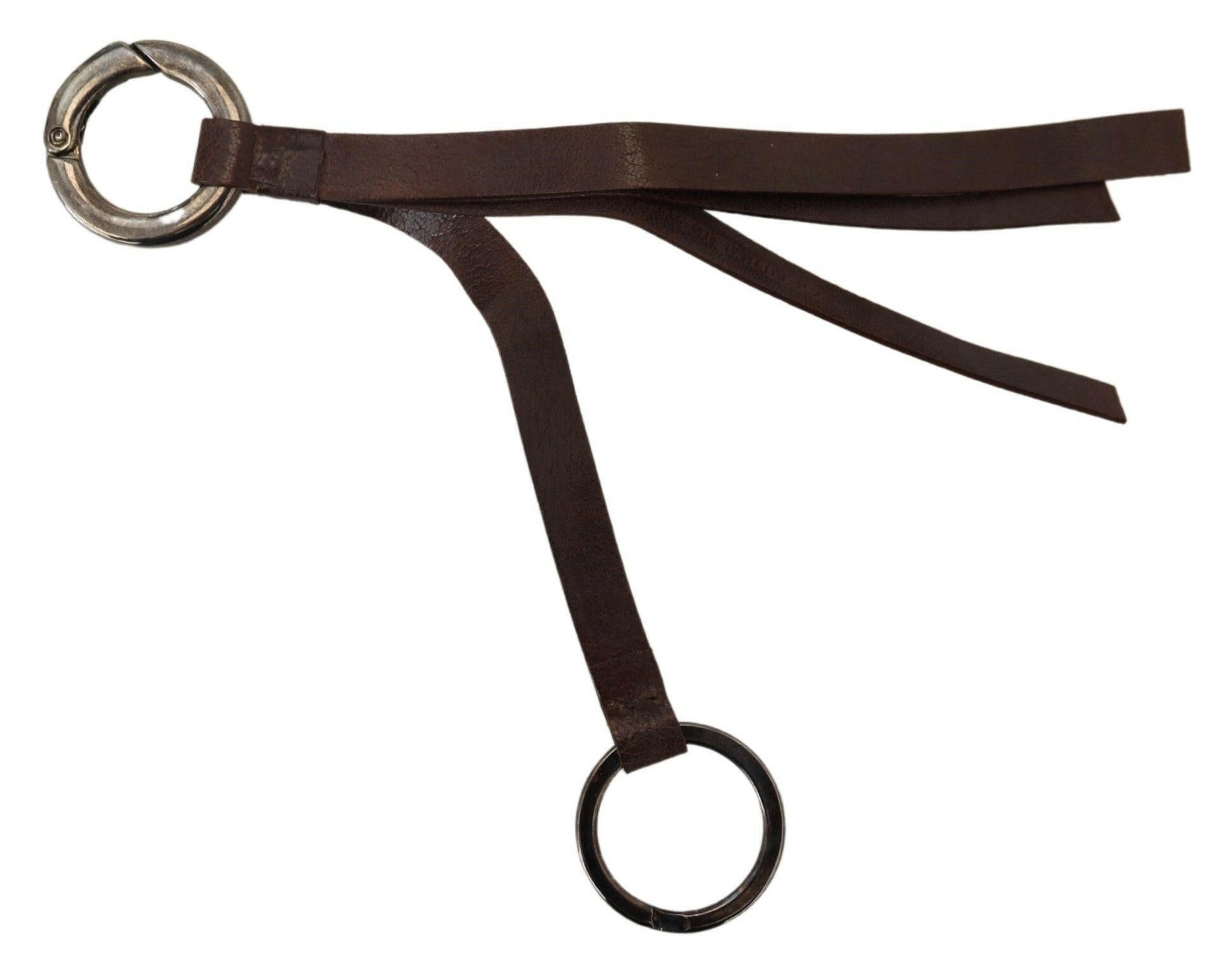 Costume National Brown Leather Silver Tone Metal Keyring Keychain -   -  Costume National.