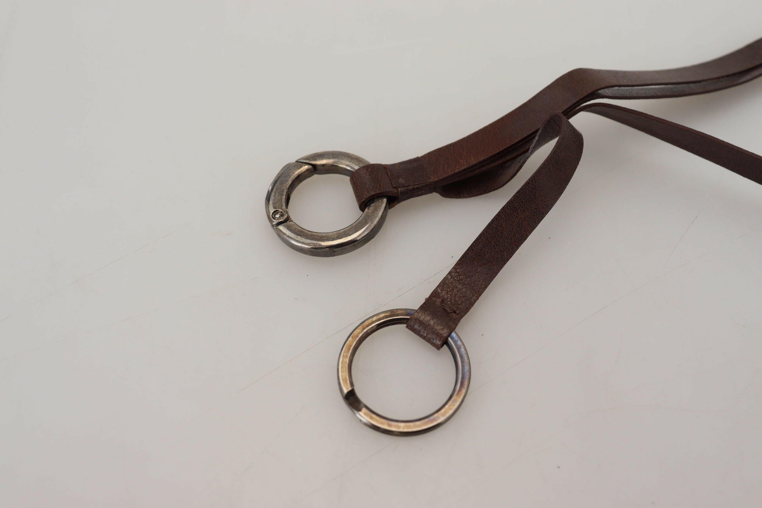 Costume National Brown Leather Silver Tone Metal Keyring Keychain -   -  Costume National.