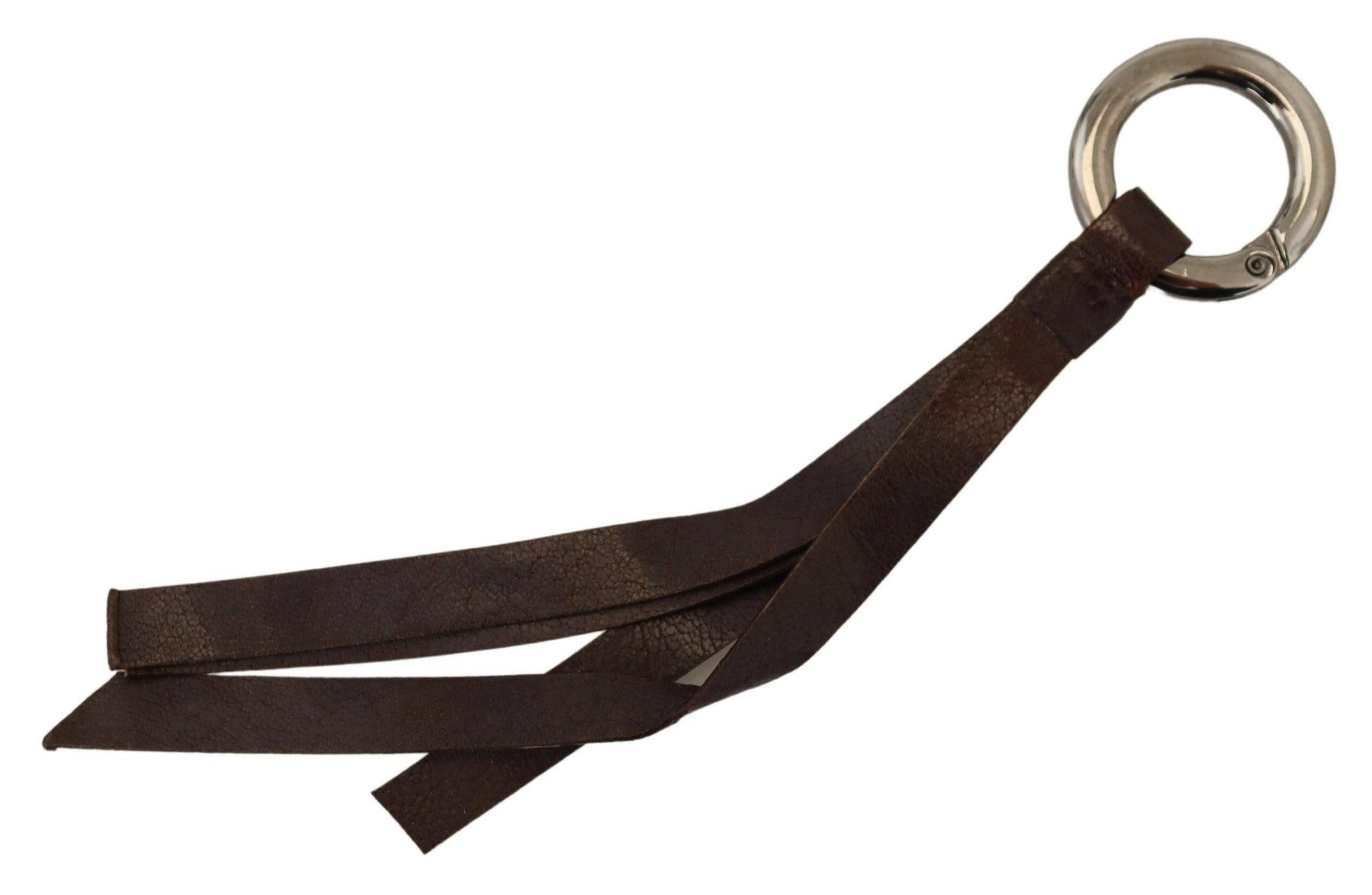 Costume National Brown Leather Silver Tone Metal Keyring Keychain -   -  Costume National.