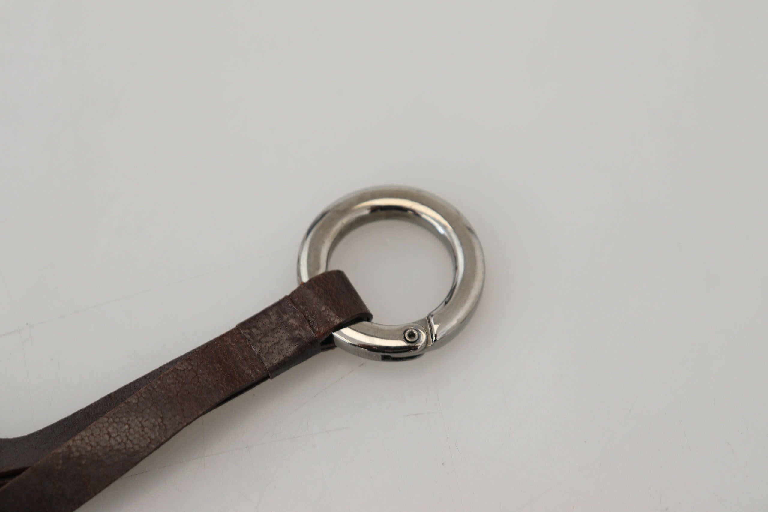 Costume National Brown Leather Silver Tone Metal Keyring Keychain -   -  Costume National.