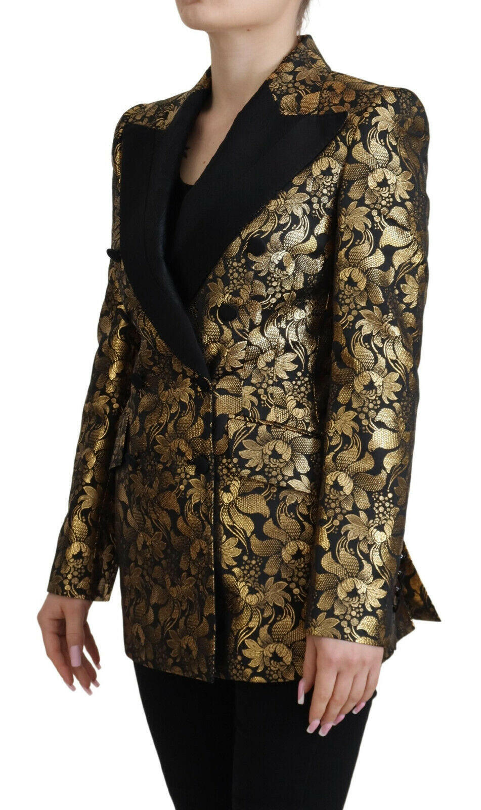 Dolce & Gabbana Black Gold Jacquard Coat Blazer Jacket -   -  Dolce & Gabbana.