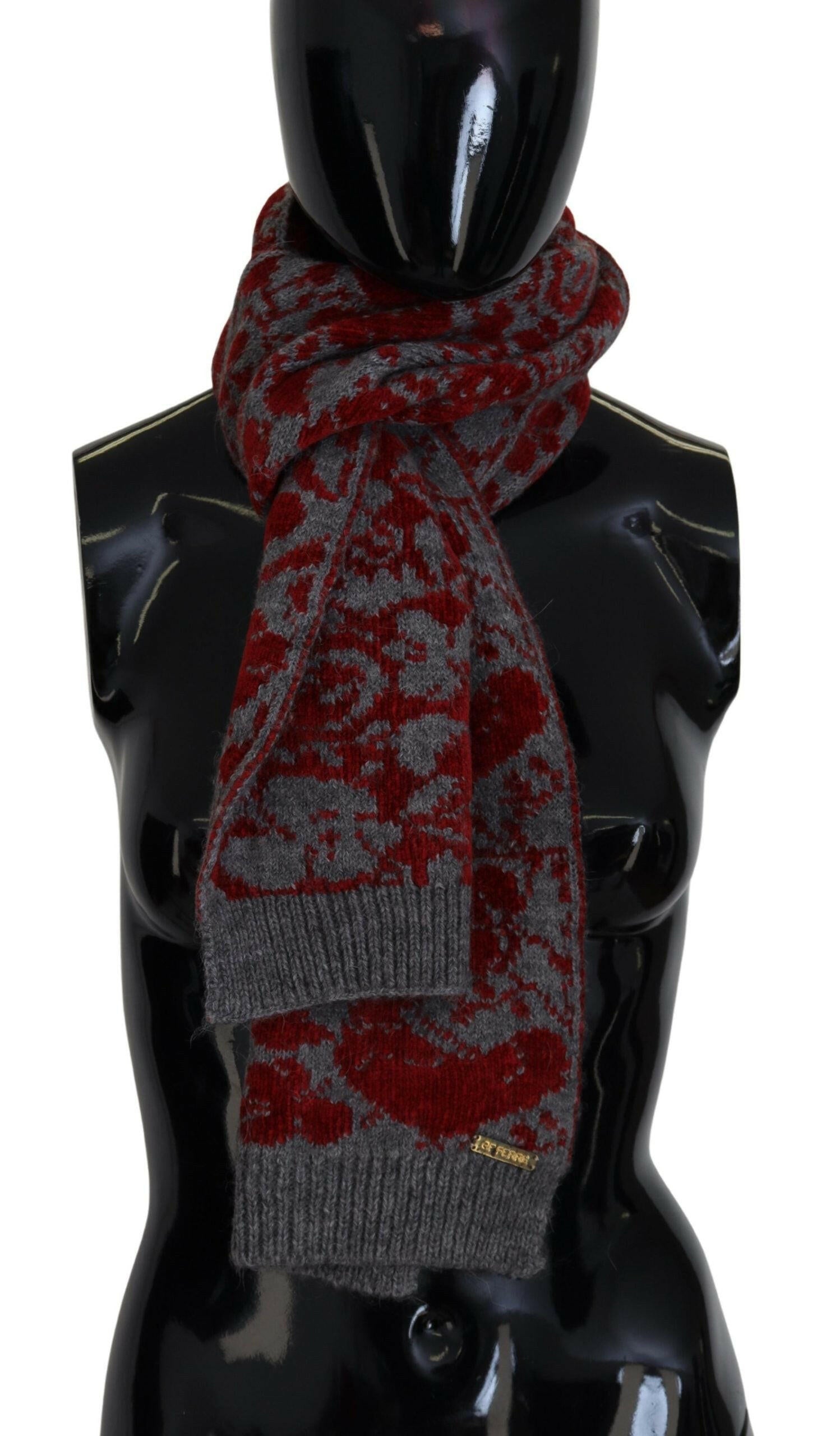 GF Ferre Red Grey Knitted Wrap Warmer Womens Shawl Scarf -   -  GF Ferre.