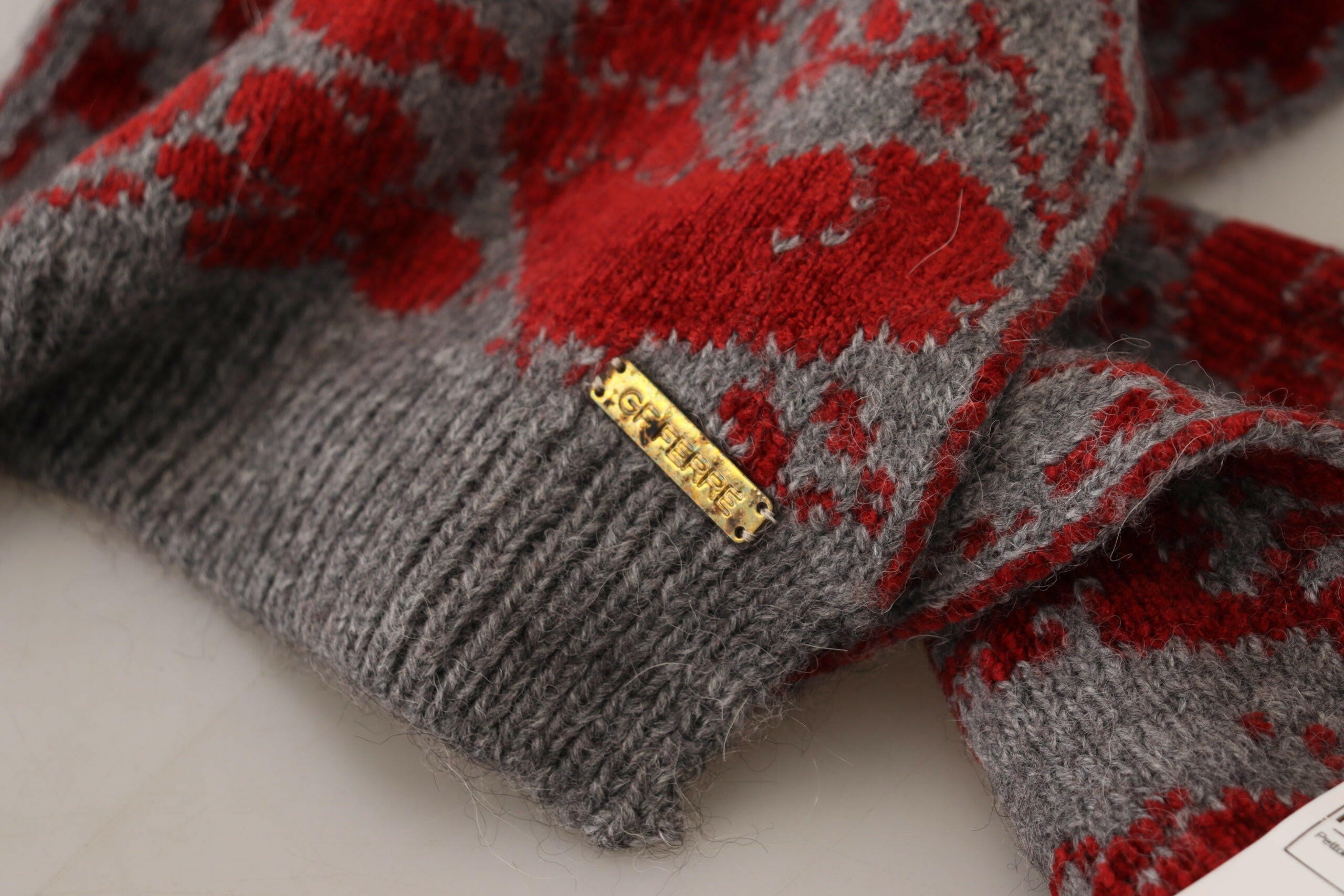 GF Ferre Red Grey Knitted Wrap Warmer Womens Shawl Scarf -   -  GF Ferre.