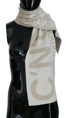 Costume National Beige White Logo Wrap Warmer Shawl Scarf -   -  Costume National.