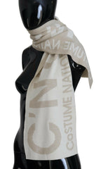 Costume National Beige White Logo Wrap Warmer Shawl Scarf -   -  Costume National.