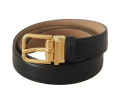 Dolce & Gabbana Black Calf Leather Gold Metal Logo Waist Buckle Belt -   -  Dolce & Gabbana.