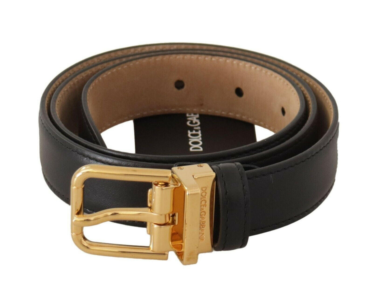 Dolce & Gabbana Black Calf Leather Gold Metal Logo Waist Buckle Belt -   -  Dolce & Gabbana.