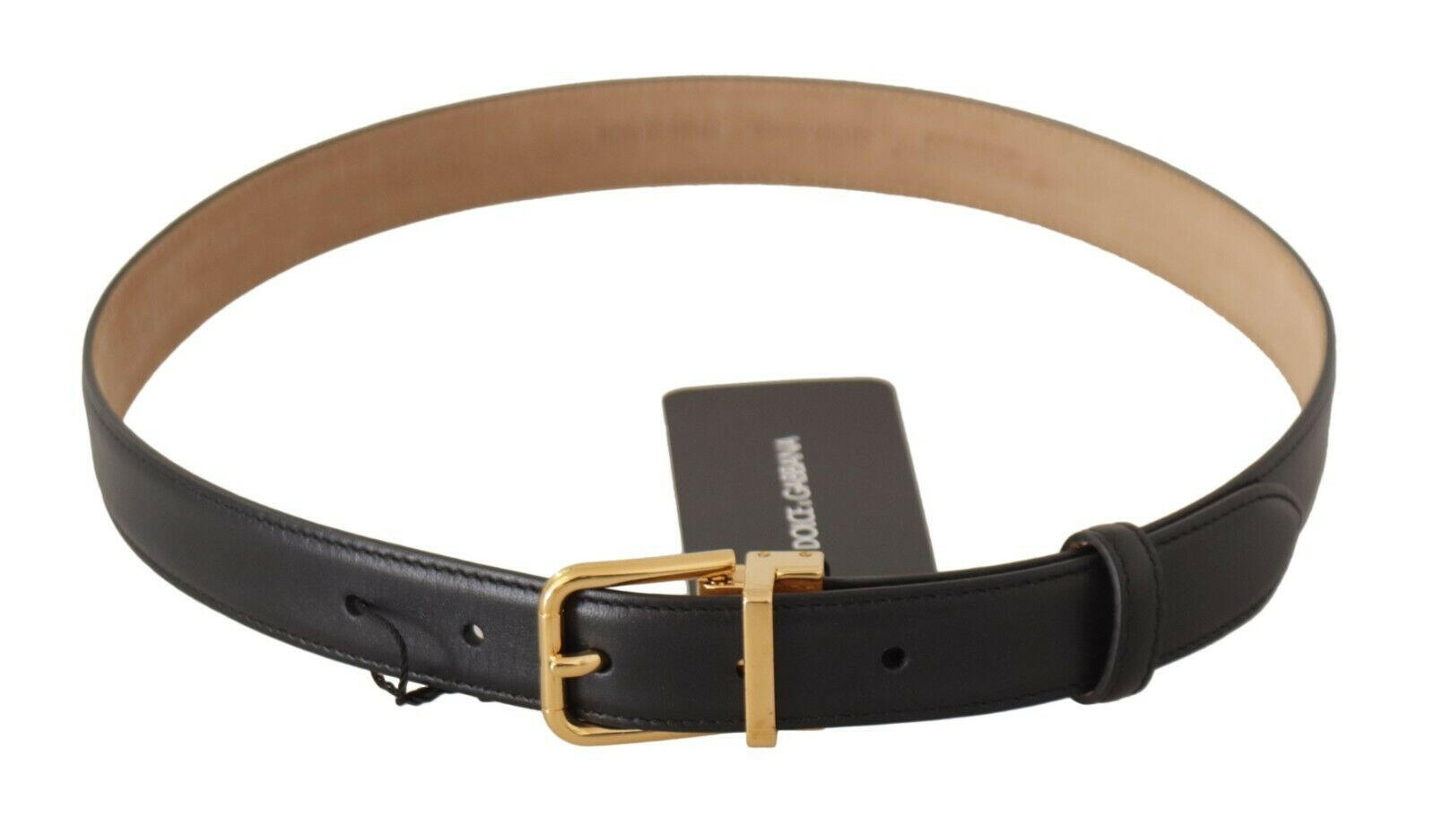 Dolce & Gabbana Black Calf Leather Gold Metal Logo Waist Buckle Belt -   -  Dolce & Gabbana.