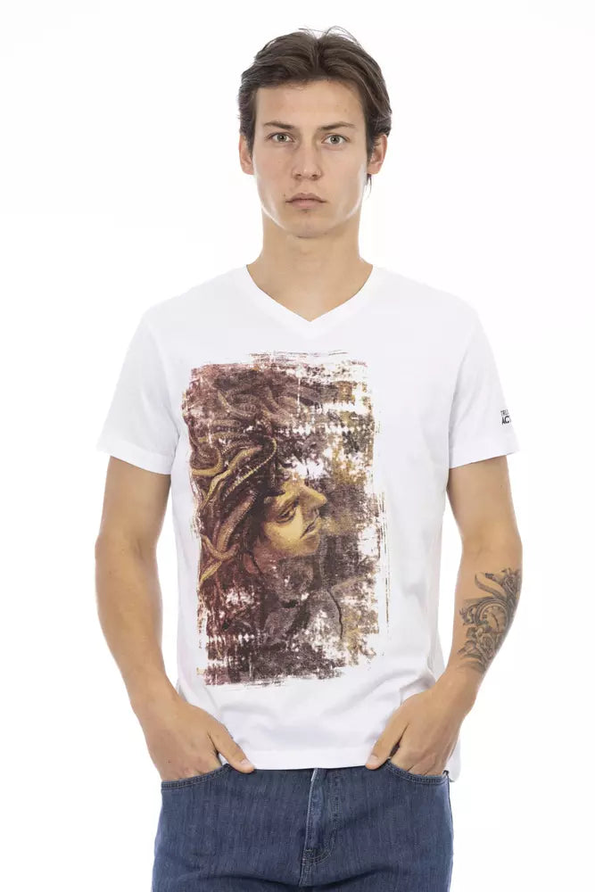 Trussardi Action Elegant V-Neck Tee with Chic Front Print -   -  Trussardi Action.