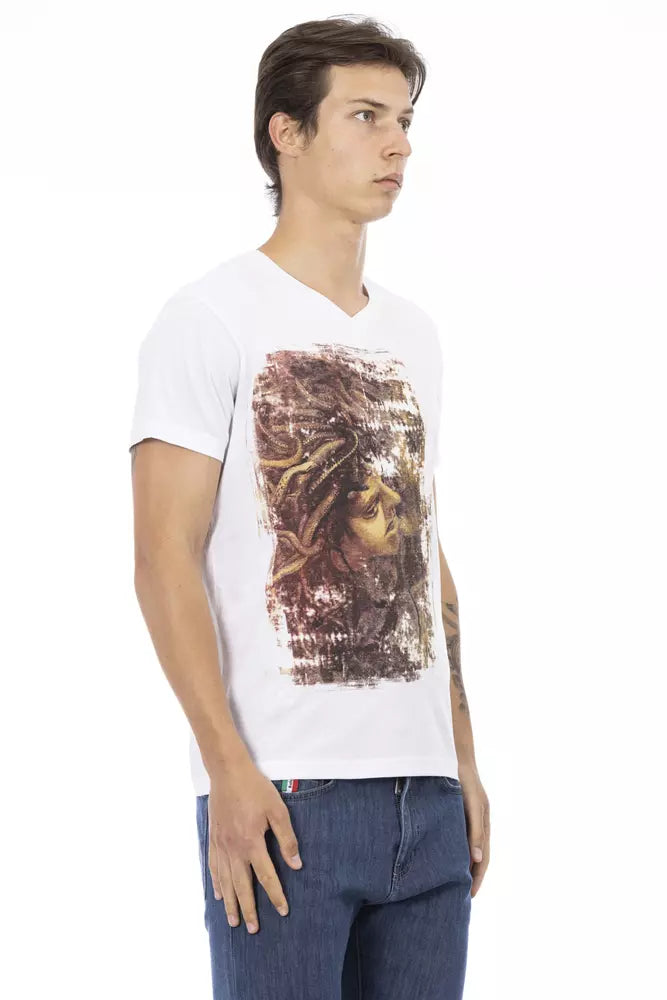 Trussardi Action Elegant V-Neck Tee with Chic Front Print -   -  Trussardi Action.
