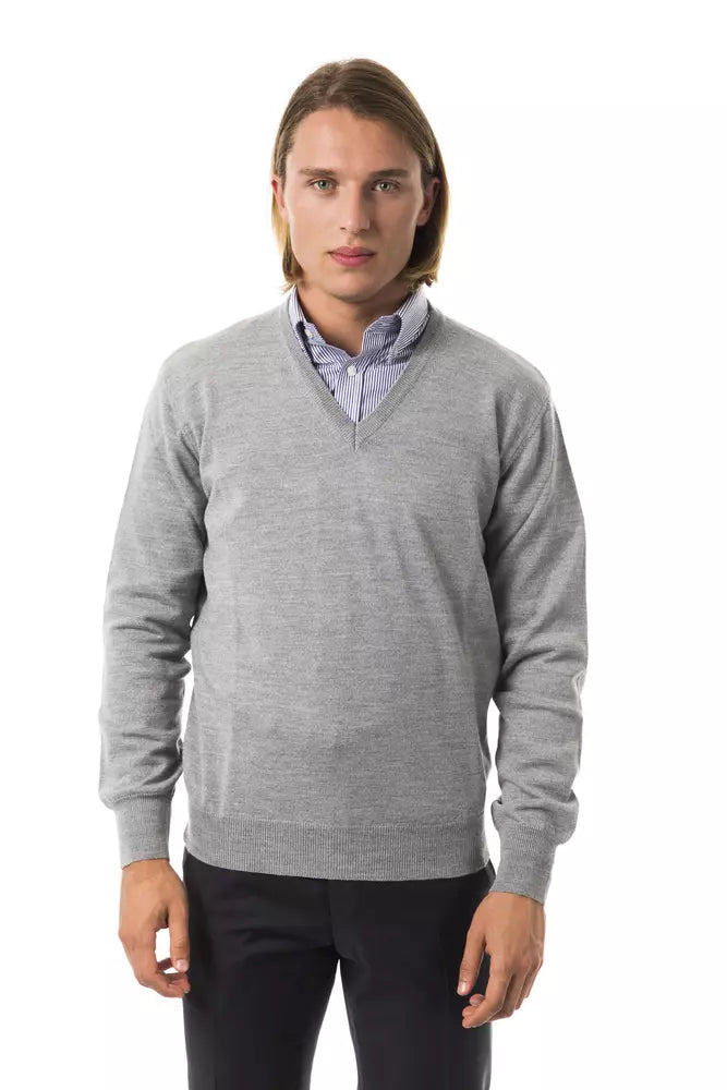 Uominitaliani Gray Wool Men Sweater -   -  Uominitaliani.