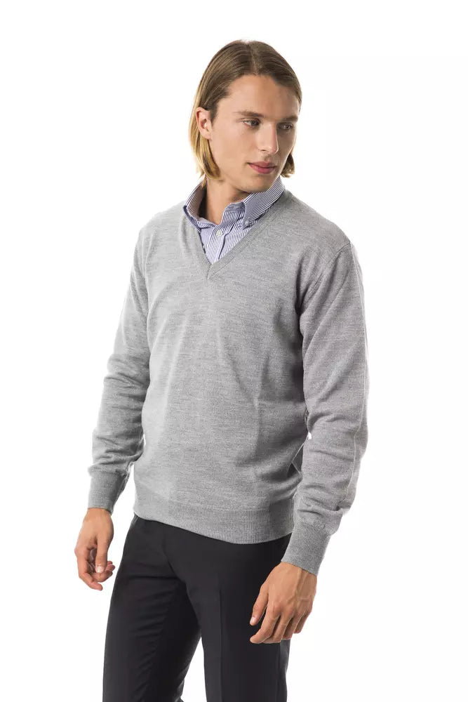Uominitaliani Gray Wool Men Sweater -   -  Uominitaliani.