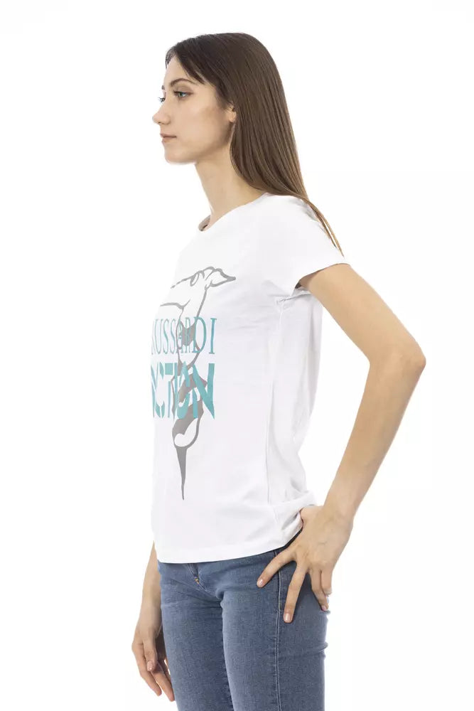 Trussardi Action Chic White Printed Tee: Summer Wardrobe Essential -   -  Trussardi Action.