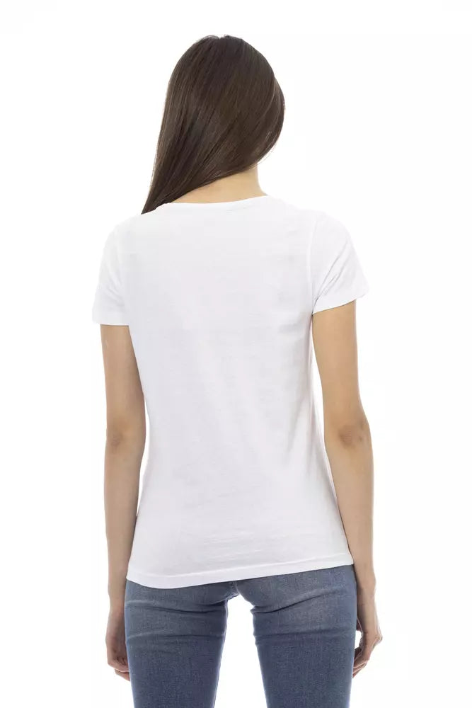 Trussardi Action Chic White Printed Tee: Summer Wardrobe Essential -   -  Trussardi Action.