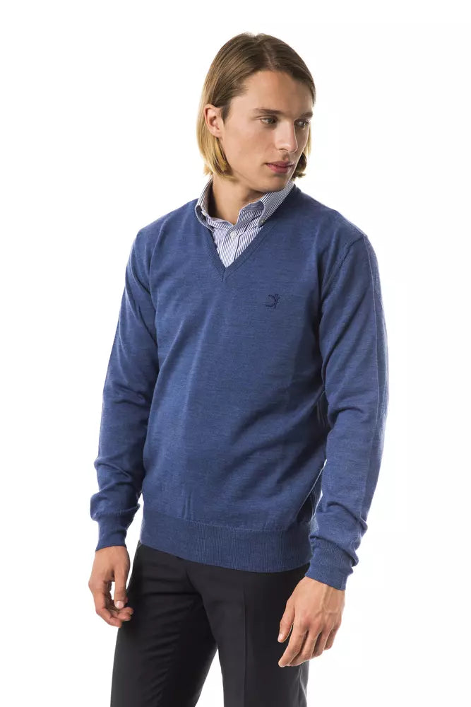 Uominitaliani Blue Merino Wool Men Sweater -   -  Uominitaliani.