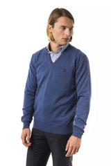 Uominitaliani Blue Merino Wool Men Sweater -   -  Uominitaliani.