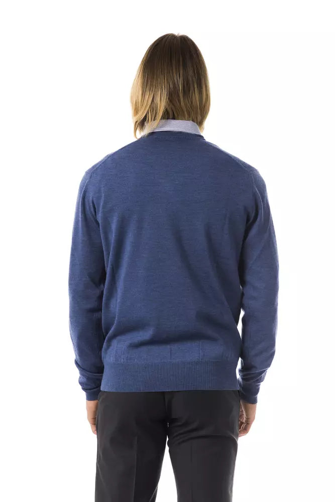 Uominitaliani Blue Merino Wool Men Sweater -   -  Uominitaliani.