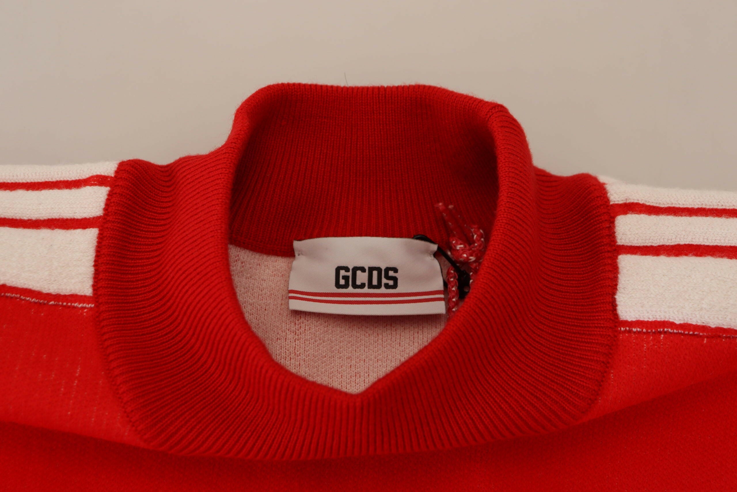 GCDS Red Wool Logo Printed Crew Neck Men Pullover Sweater -   -  GCDS.