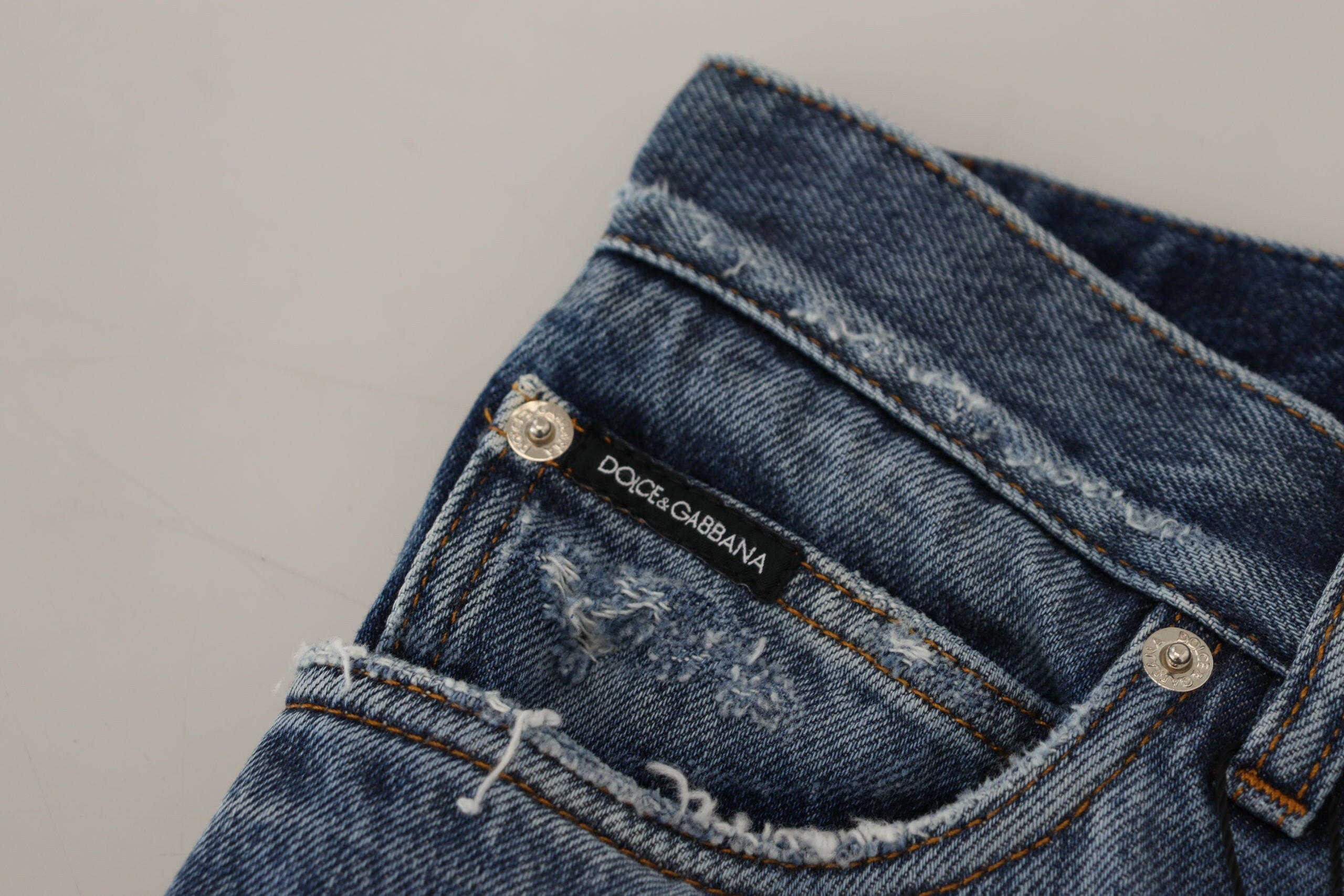Dolce & Gabbana Blue Cotton Tattered Men Denim Jeans -   -  Dolce & Gabbana.
