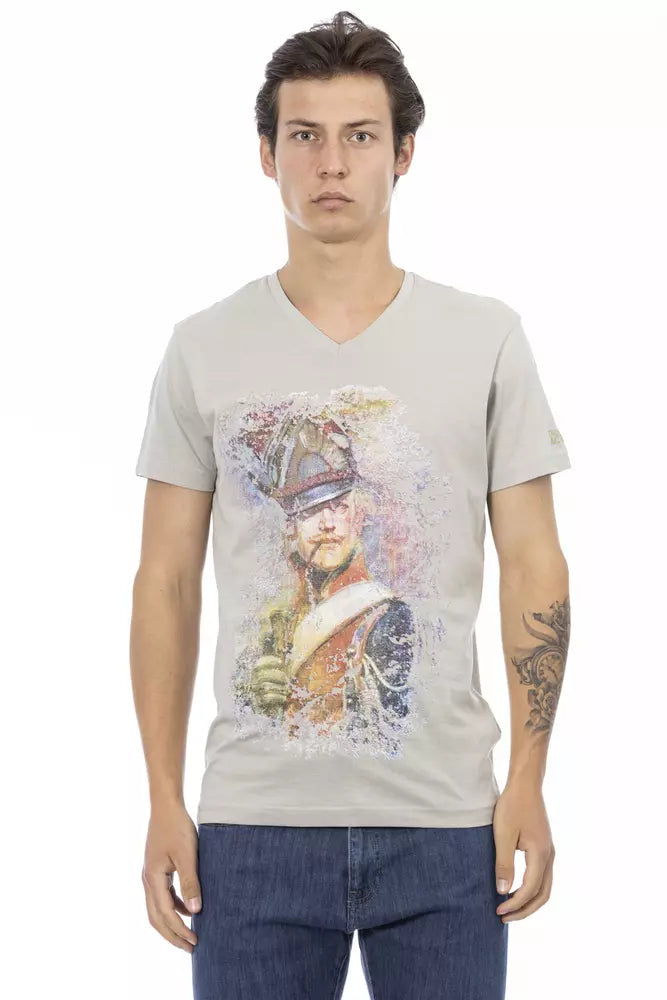 Trussardi Action Gray Cotton Men's V-Neck T-Shirt -   -  Trussardi Action.