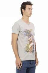 Trussardi Action Gray Cotton Men's V-Neck T-Shirt -   -  Trussardi Action.