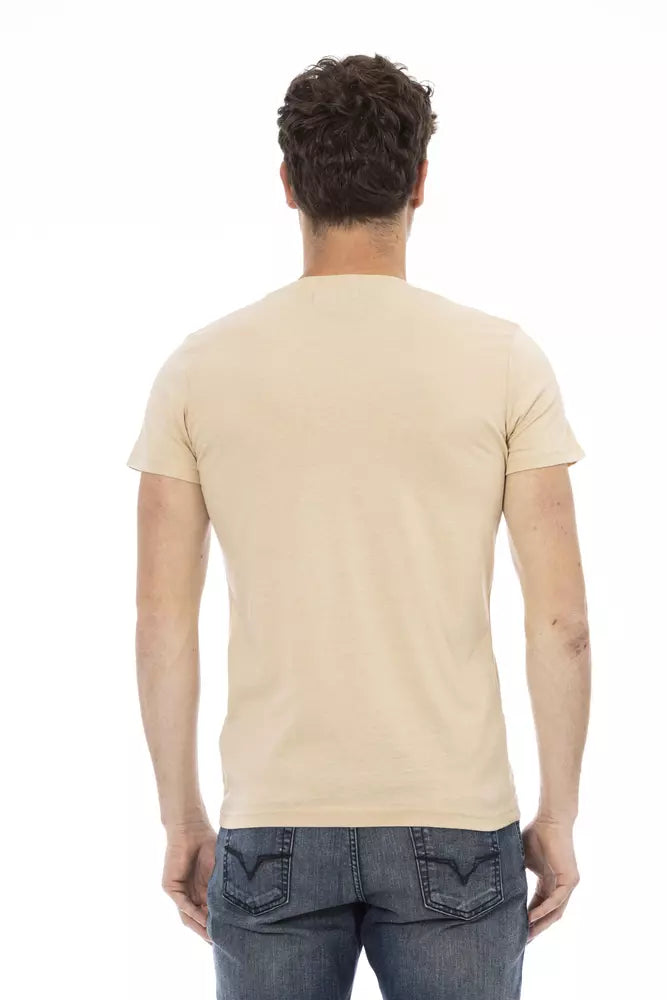 Trussardi Action Beige Cotton Men V-Neck T-Shirt -   -  Trussardi Action.