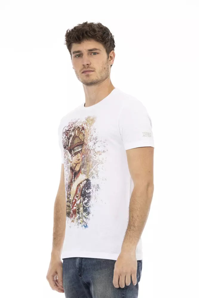 Trussardi Action Sleek White Cotton Blend Tee with Graphic Front -   -  Trussardi Action.