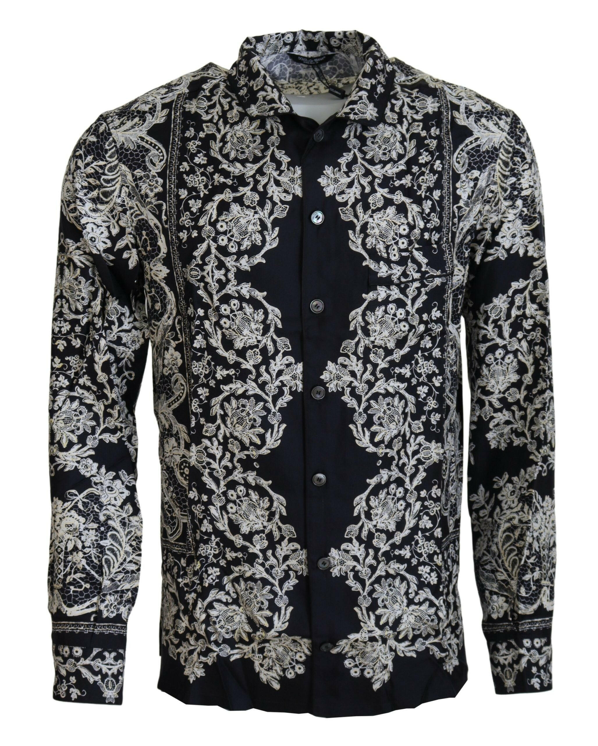 Dolce & Gabbana Blue Silk Floral Baroque Satin Casual Shirt -   -  Dolce & Gabbana.