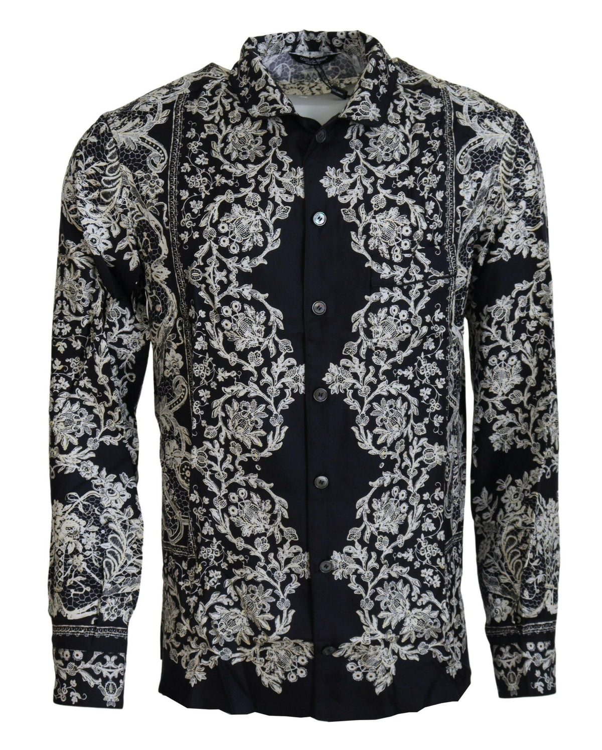 Dolce & Gabbana Blue Silk Floral Baroque Satin Casual Shirt -   -  Dolce & Gabbana.