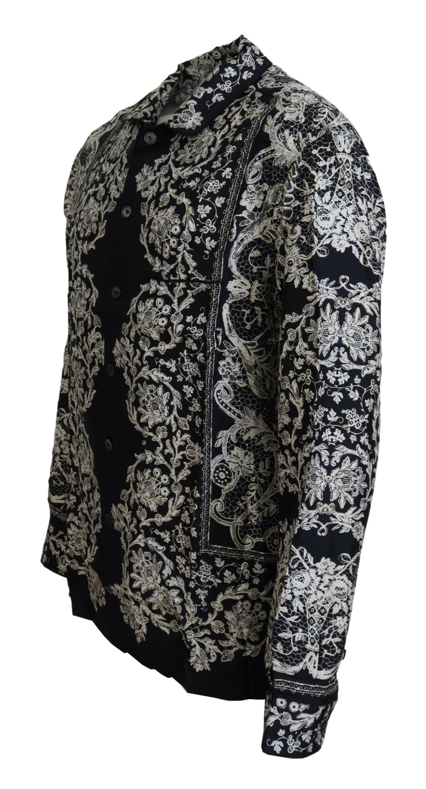 Dolce & Gabbana Blue Silk Floral Baroque Satin Casual Shirt -   -  Dolce & Gabbana.