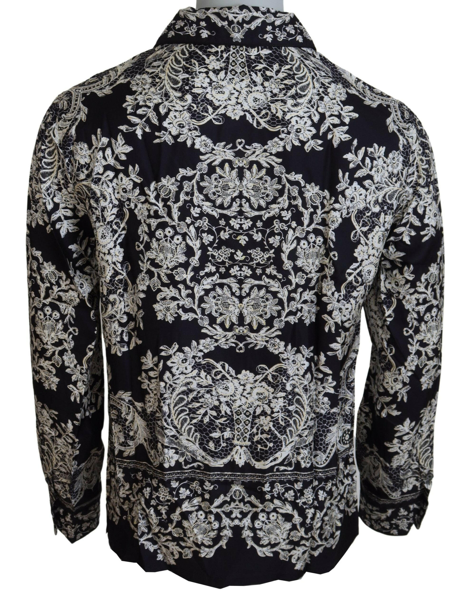 Dolce & Gabbana Blue Silk Floral Baroque Satin Casual Shirt -   -  Dolce & Gabbana.