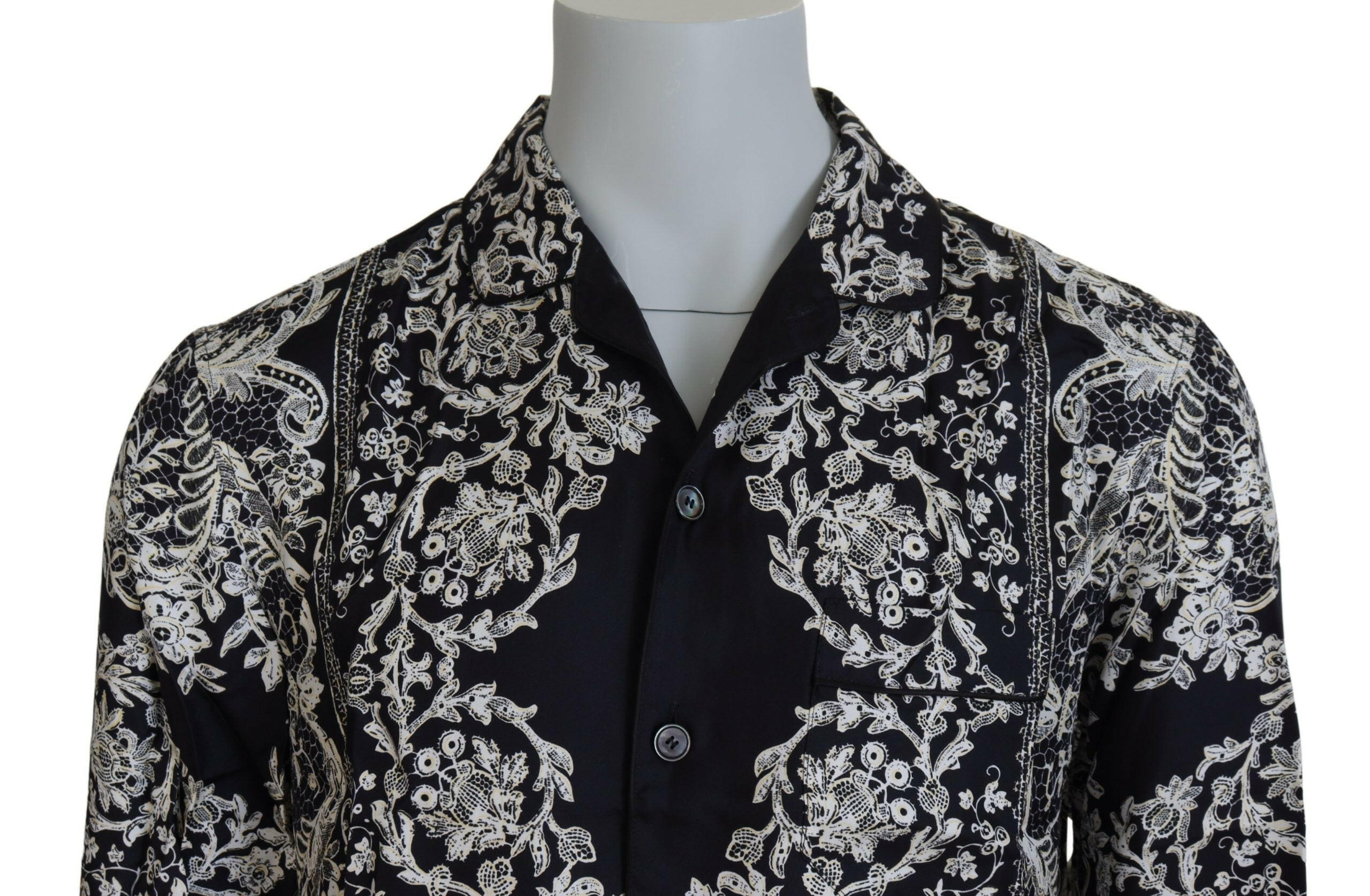 Dolce & Gabbana Blue Silk Floral Baroque Satin Casual Shirt -   -  Dolce & Gabbana.