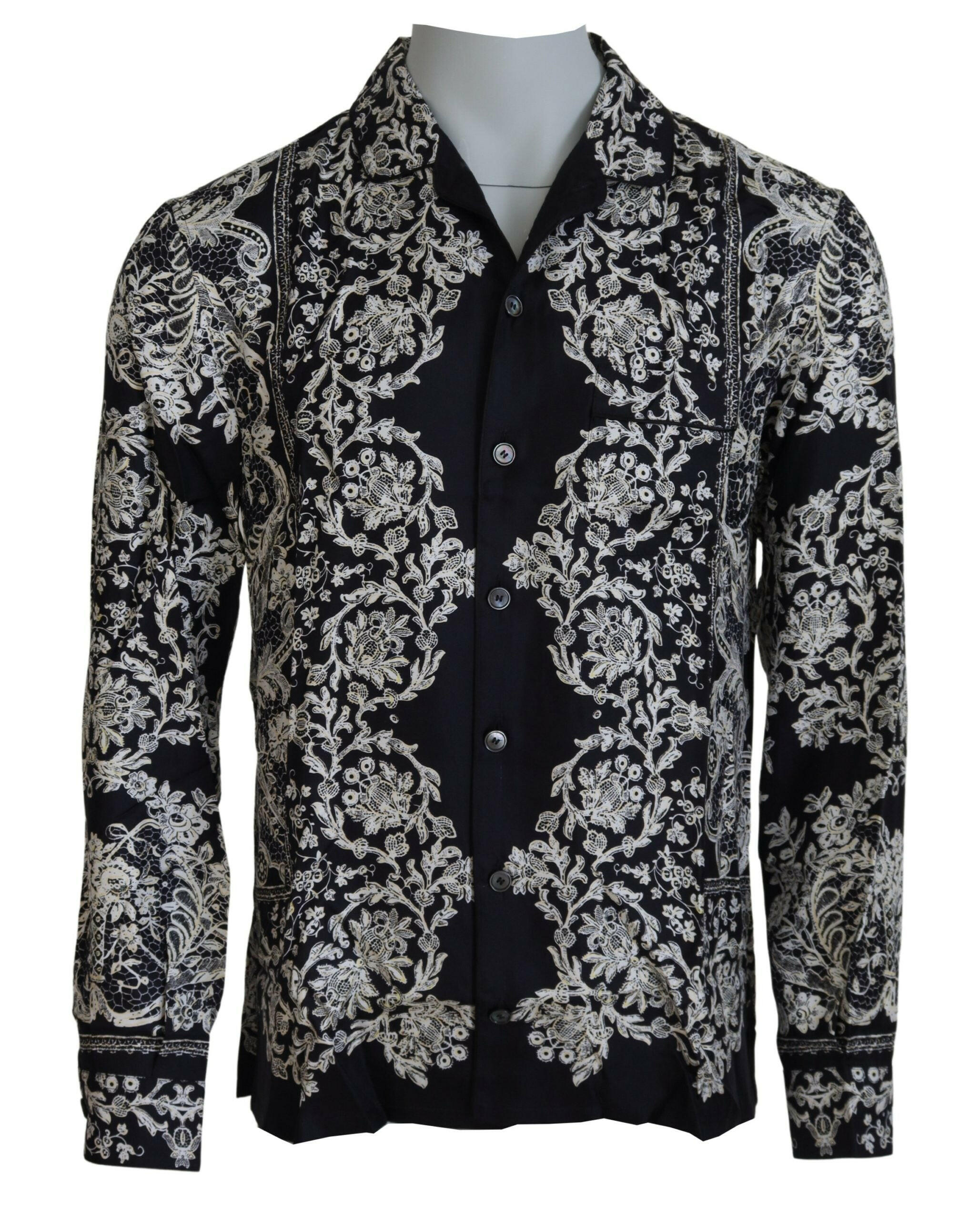 Dolce & Gabbana Blue Silk Floral Baroque Satin Casual Shirt -   -  Dolce & Gabbana.