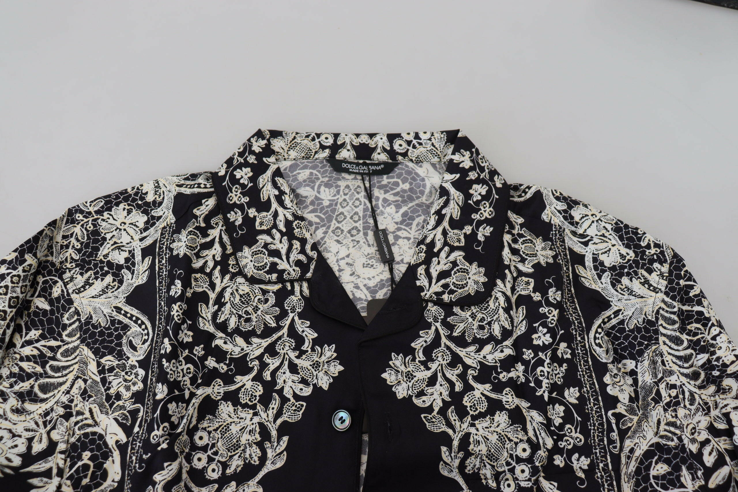 Dolce & Gabbana Blue Silk Floral Baroque Satin Casual Shirt -   -  Dolce & Gabbana.