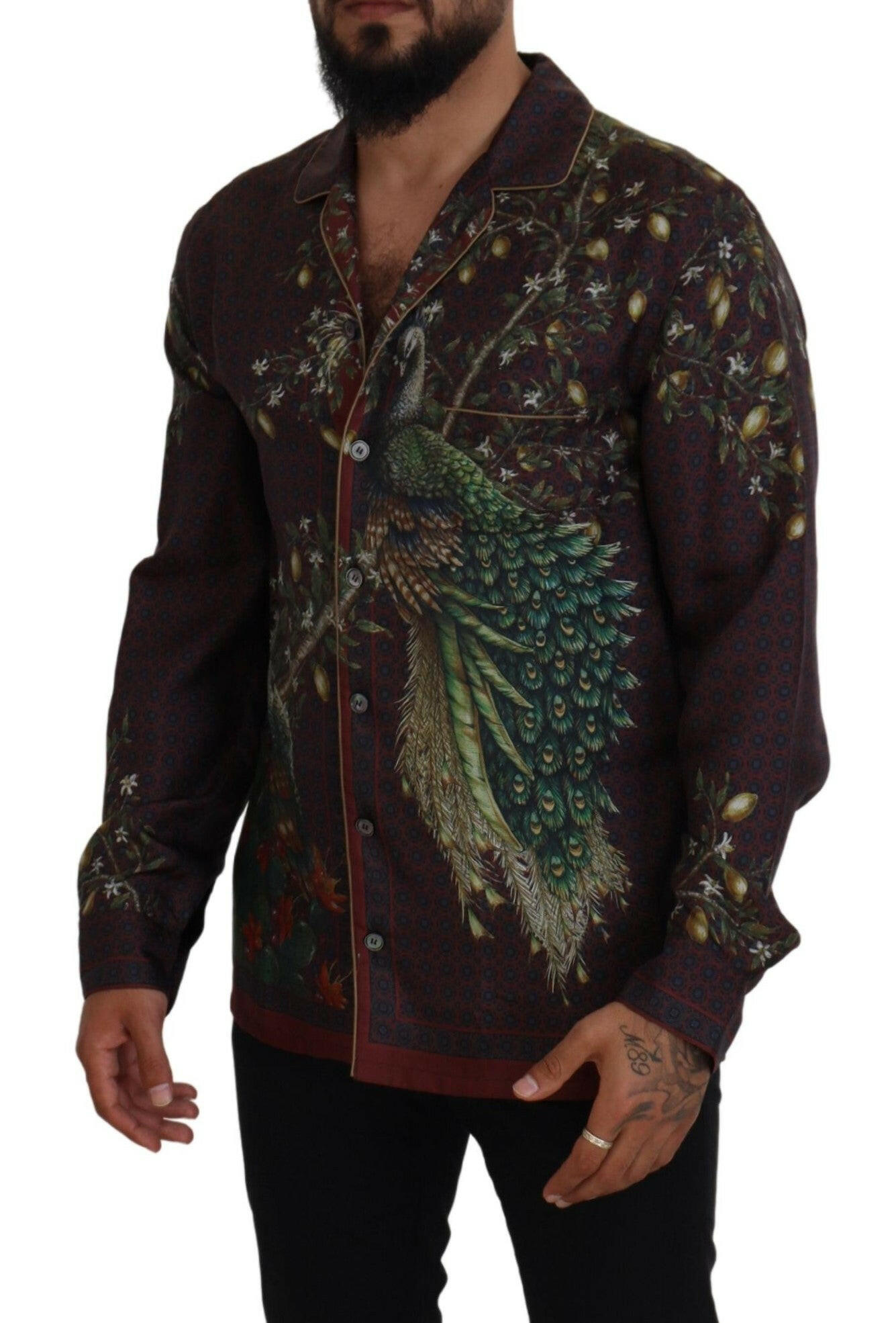 Dolce & Gabbana Bordeaux Ostrich Silk Satin Casual Mens Shirt -   -  Dolce & Gabbana.