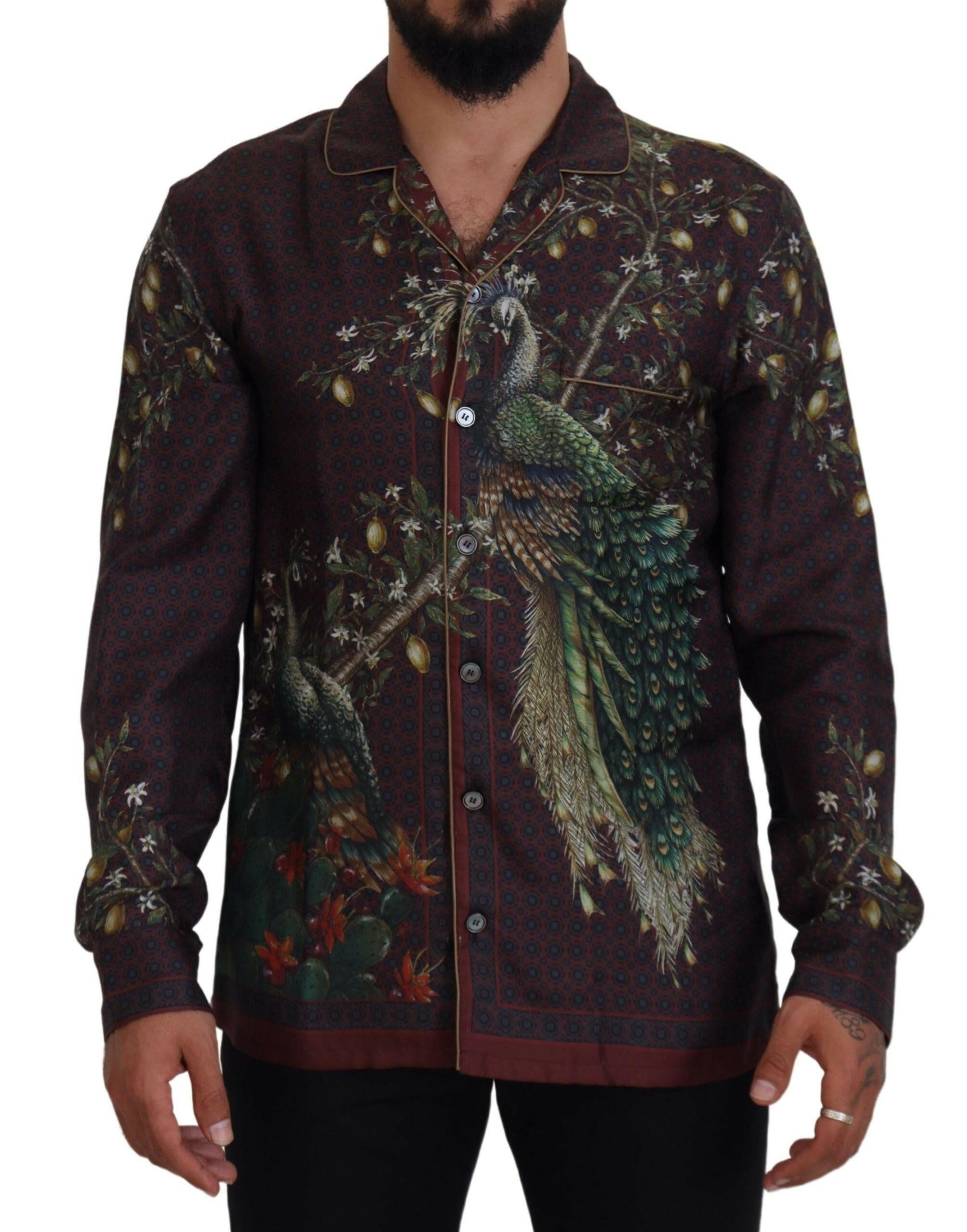 Dolce & Gabbana Bordeaux Ostrich Silk Satin Casual Mens Shirt -   -  Dolce & Gabbana.