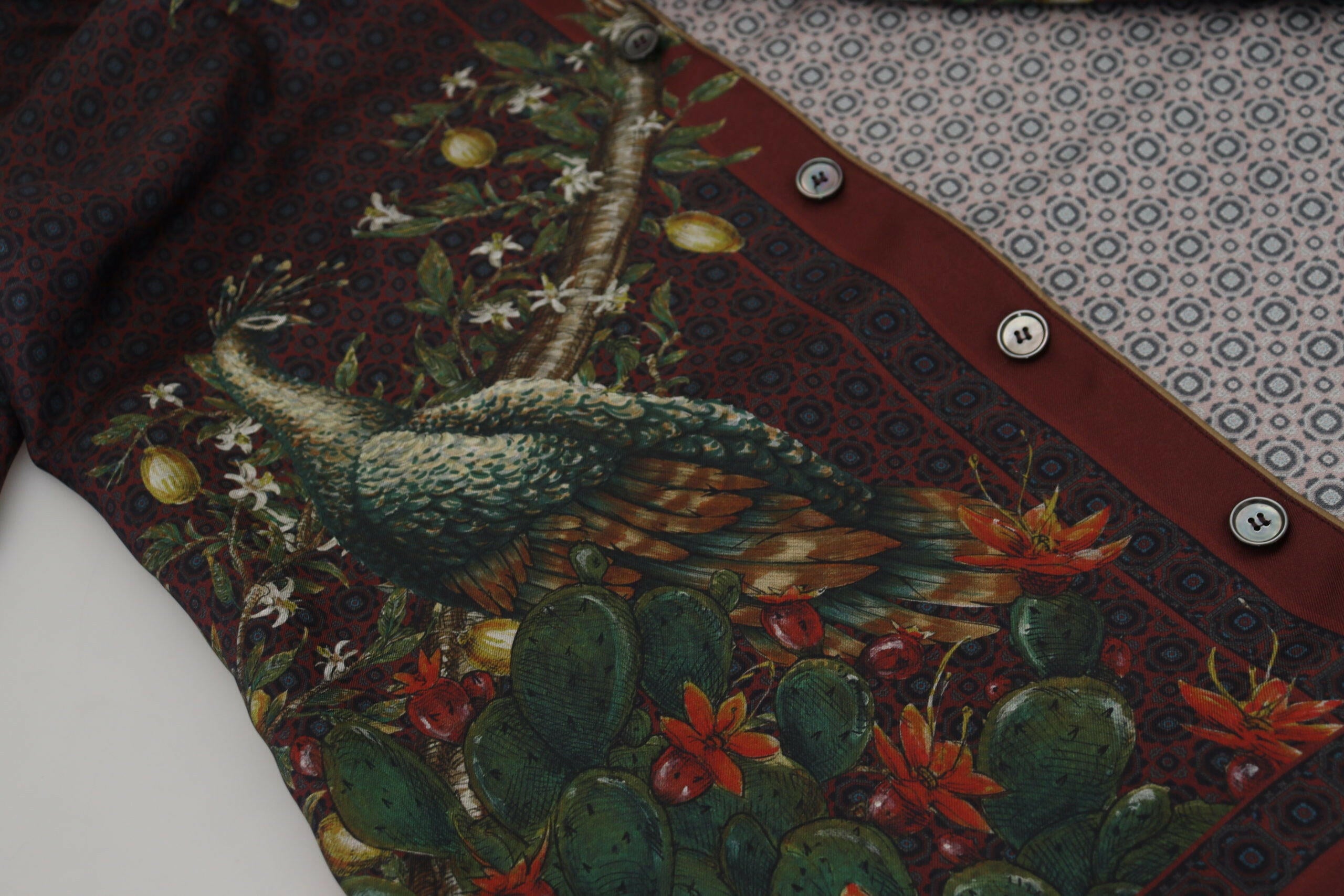 Dolce & Gabbana Bordeaux Ostrich Silk Satin Casual Mens Shirt -   -  Dolce & Gabbana.