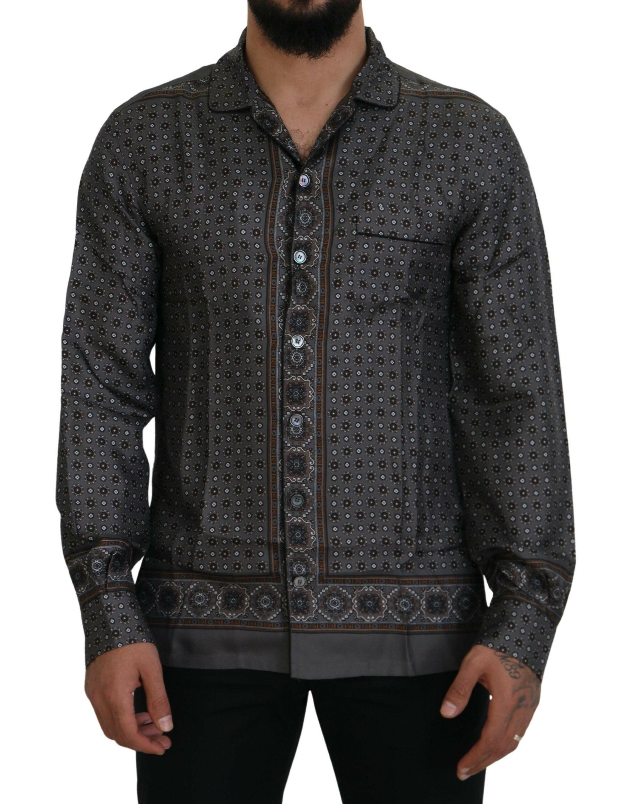 Dolce & Gabbana Gray Baroque Silk Satin Casual Shirt -   -  Dolce & Gabbana.