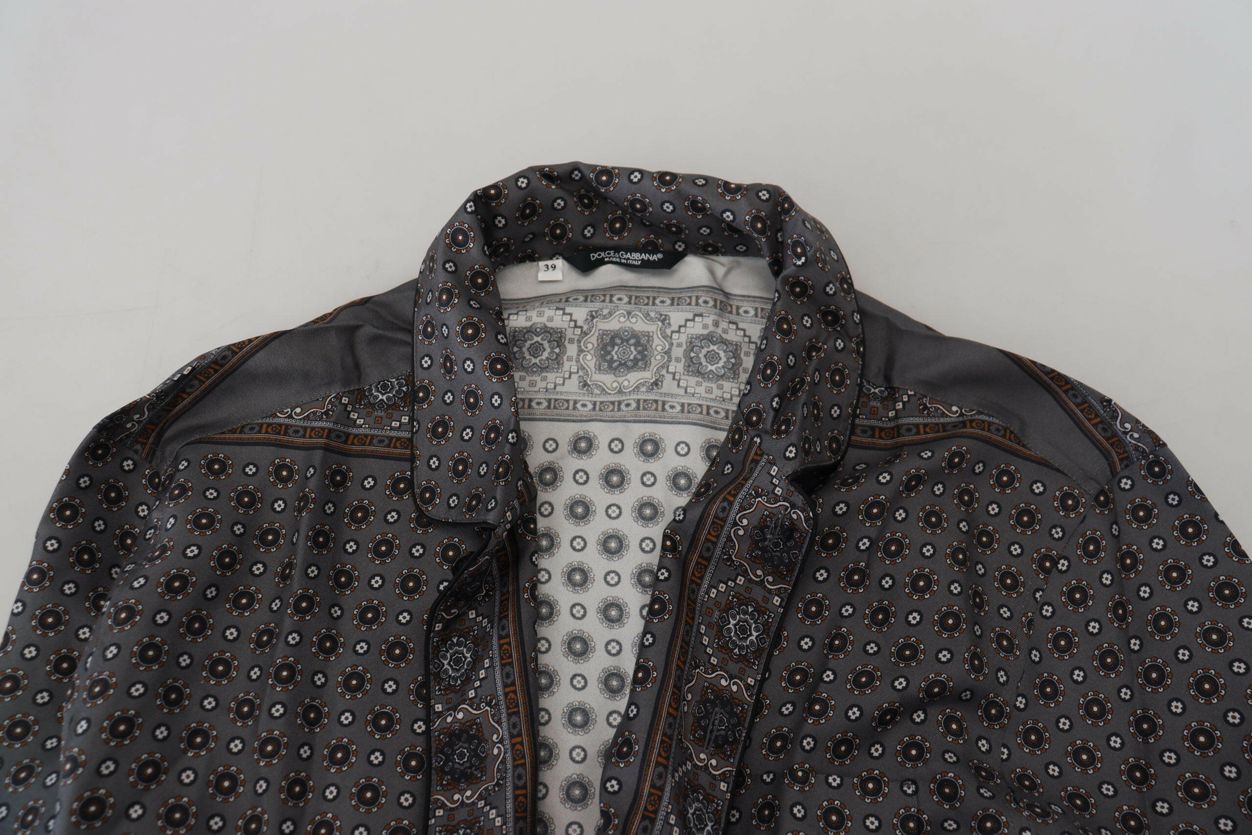Dolce & Gabbana Gray Baroque Silk Satin Casual Shirt -   -  Dolce & Gabbana.