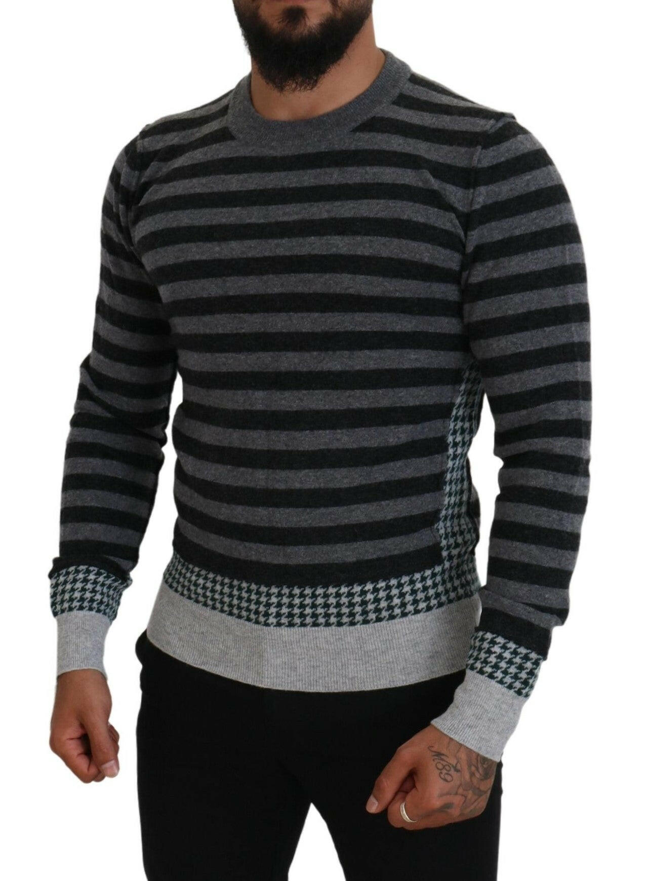 Dolce & Gabbana Black Gray Wool Logo Pullover Sweater -   -  Dolce & Gabbana.