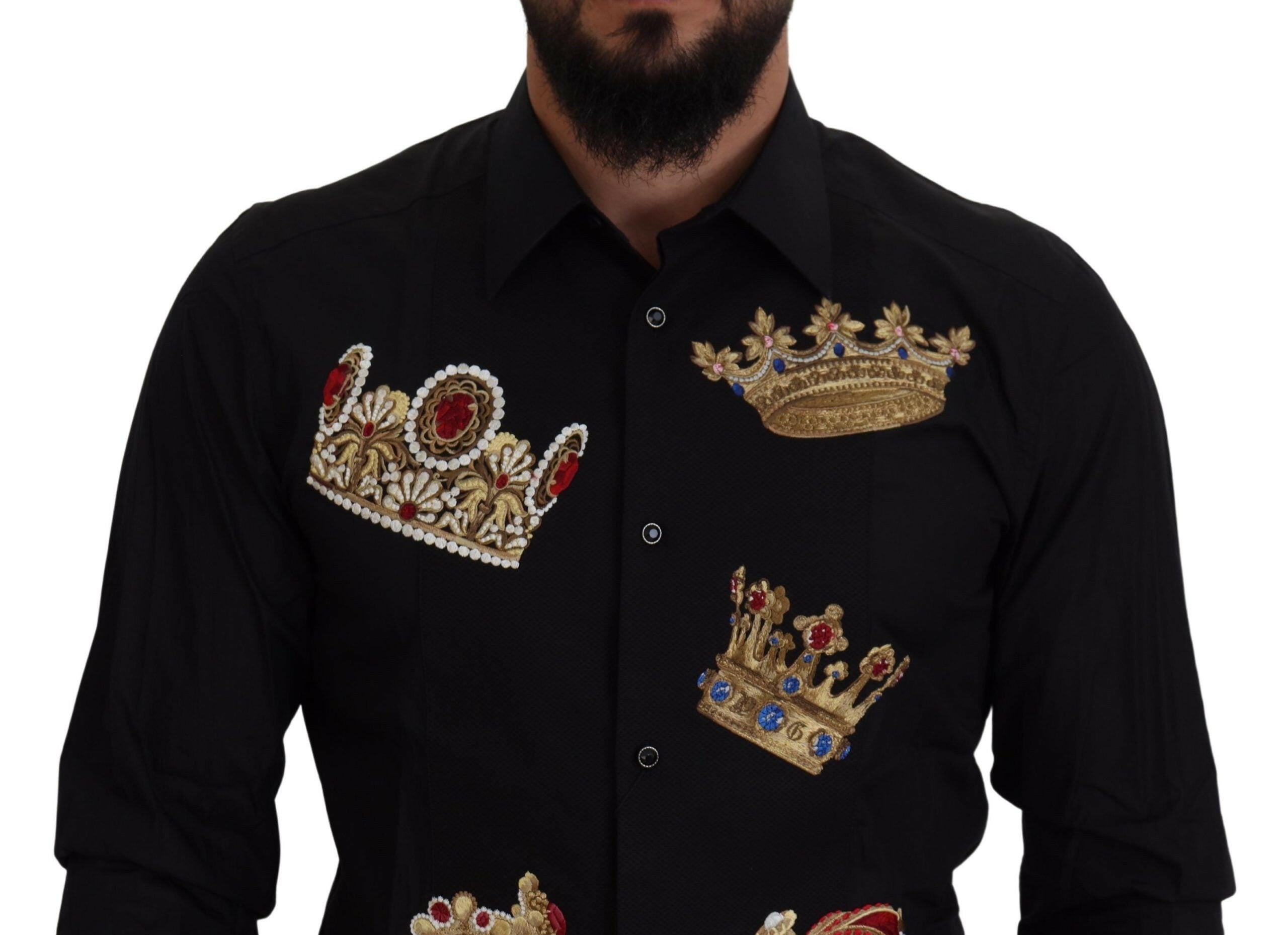 Dolce & Gabbana Black Gold Crown Slim Fit Dress Formal Shirt -   -  Dolce & Gabbana.