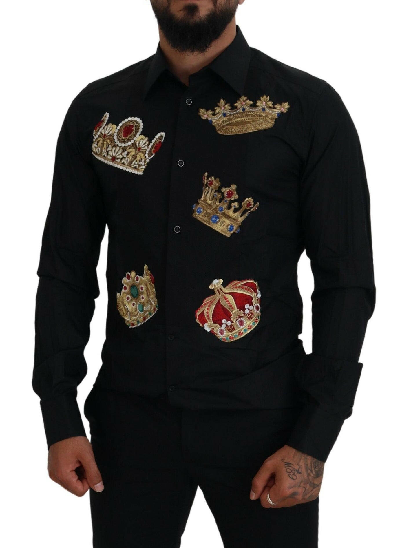 Dolce & Gabbana Black Gold Crown Slim Fit Dress Formal Shirt -   -  Dolce & Gabbana.
