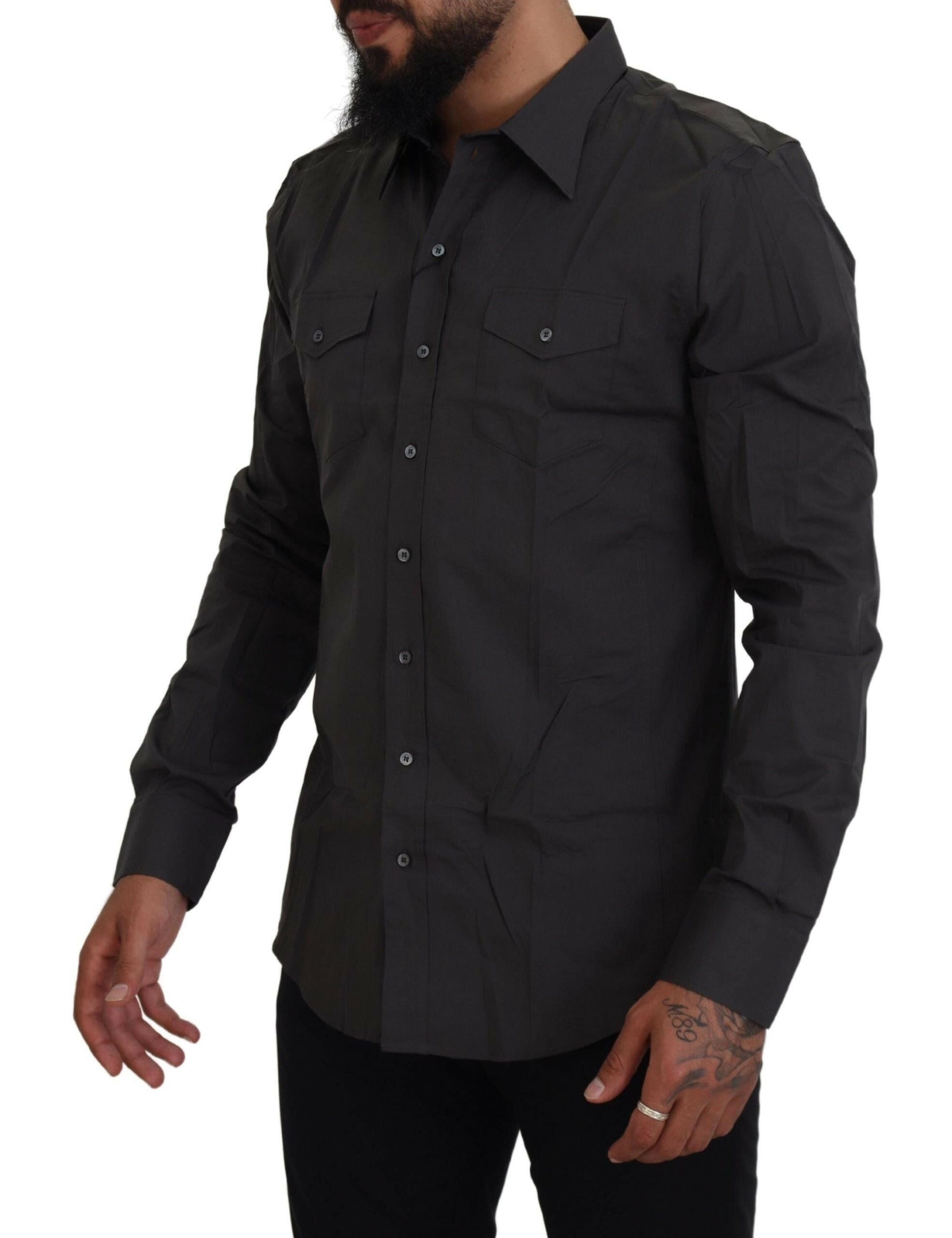 Dolce & Gabbana Gray SICILIA Slim Fit Stretch Dress Shirt -   -  Dolce & Gabbana.