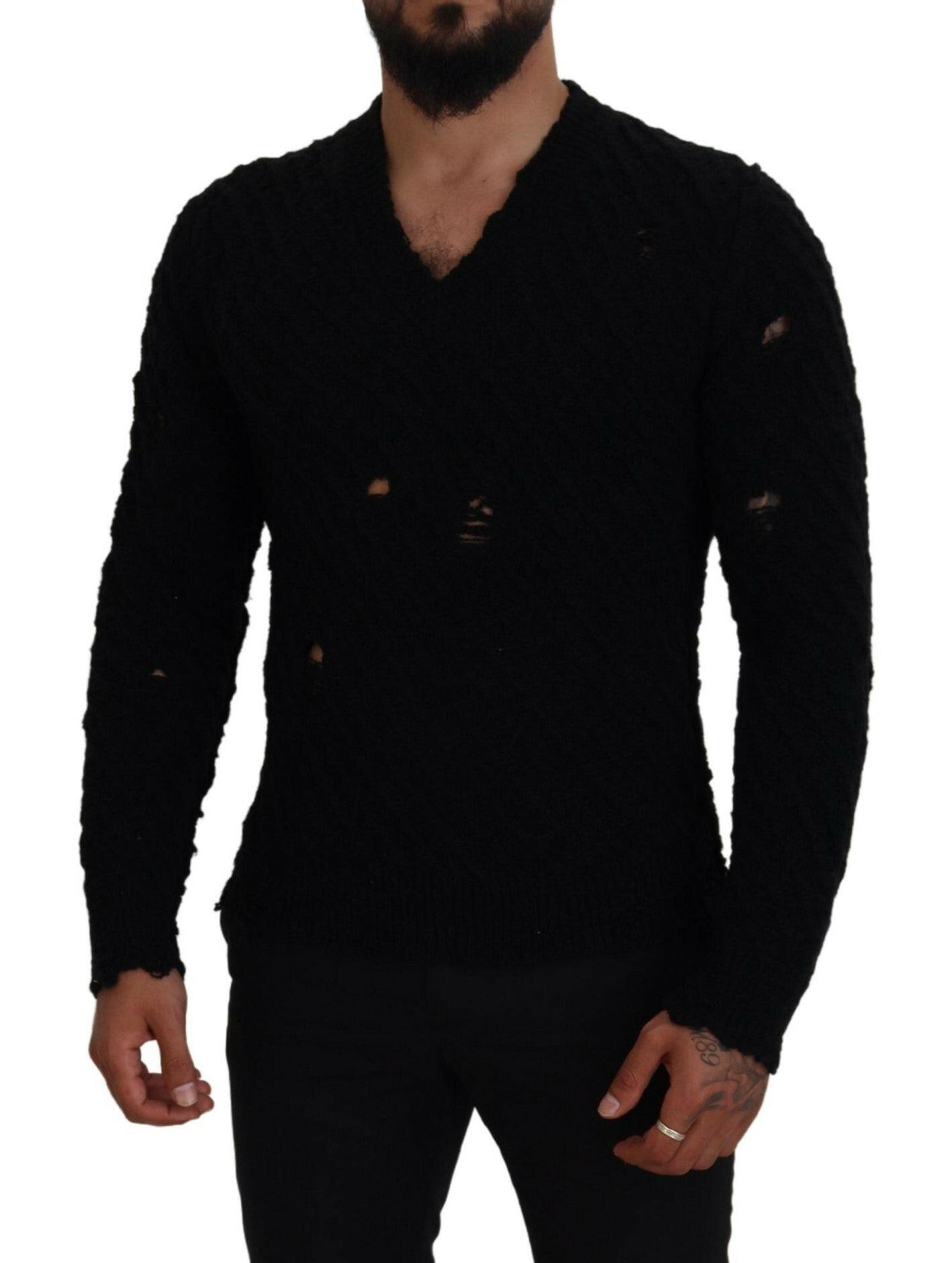Dolce & Gabbana Black Wool V-neck Knitted Pullover Sweater -   -  Dolce & Gabbana.
