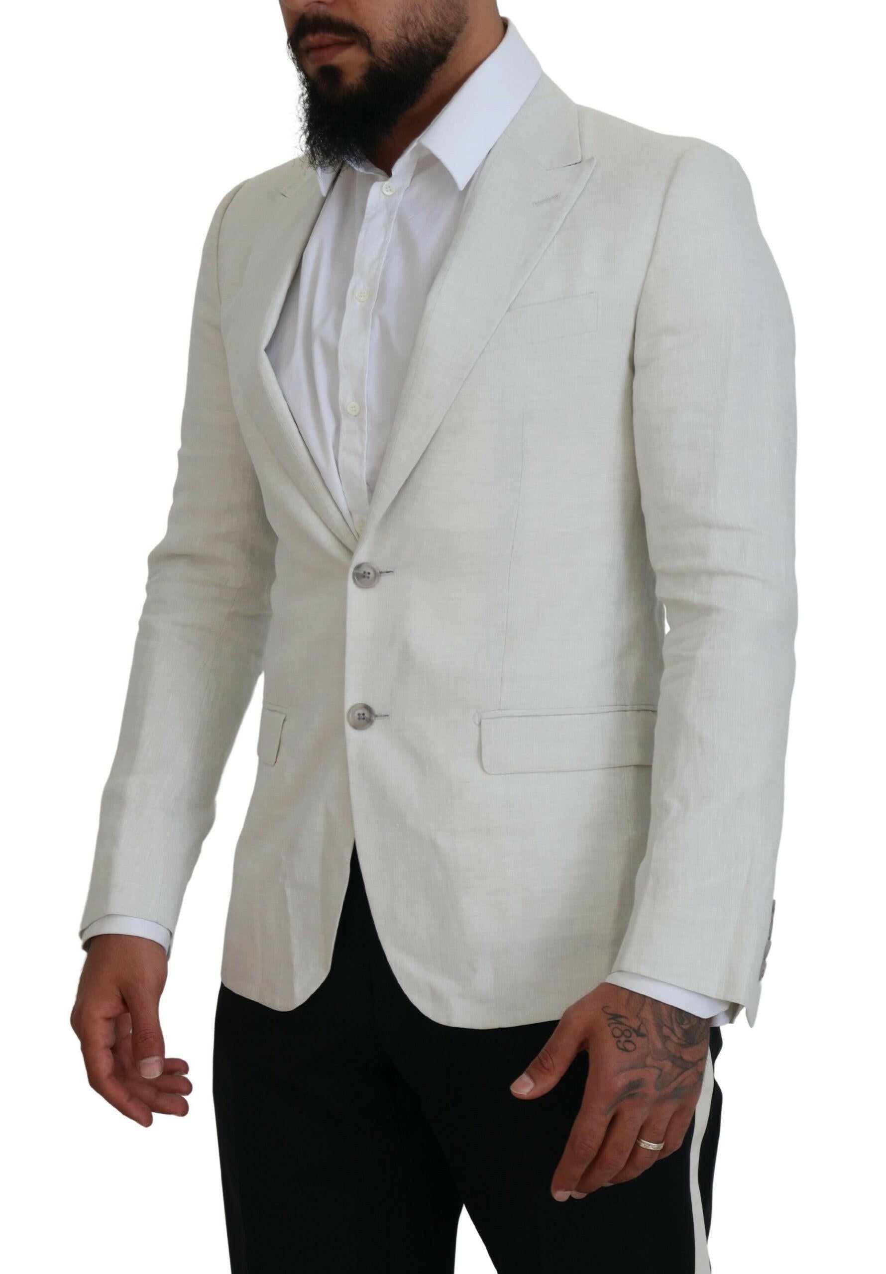 Dolce & Gabbana White Linen Slim Fit Jacket Blazer -   -  Dolce & Gabbana.